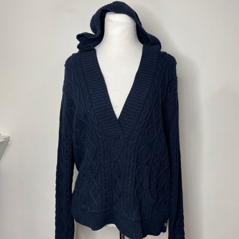 Vintage Polo Jeans 1967 Ralph Lauren Women’s Cable Knit Hooded V-Veck Sweater L